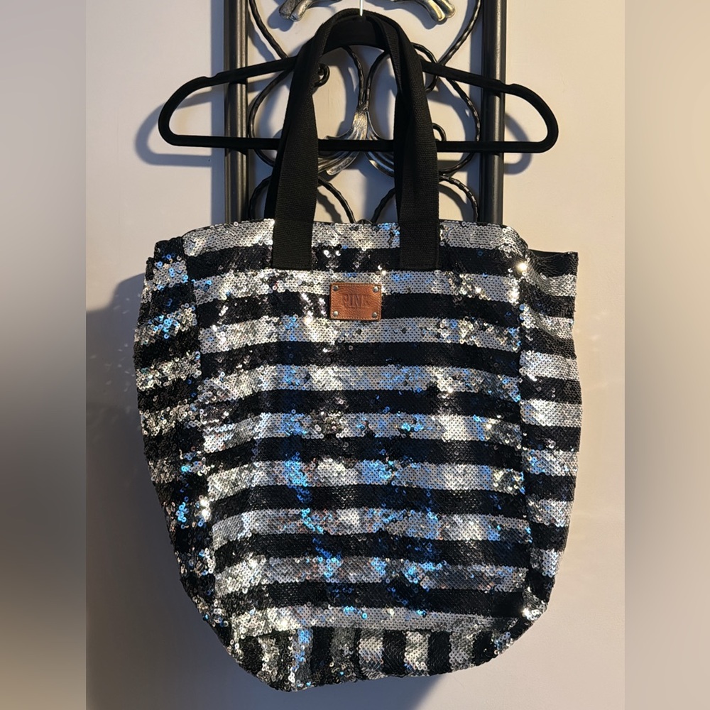 PINK by Victoria’s Secret sparkly black and silver sequin tote bag